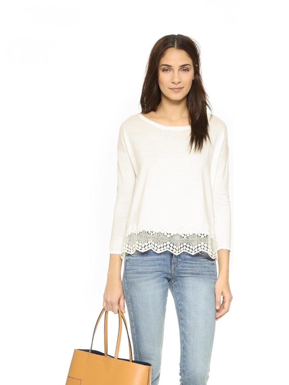 Joie "Jenka" Geometric Lace & Silk Blouse in Porcelain White